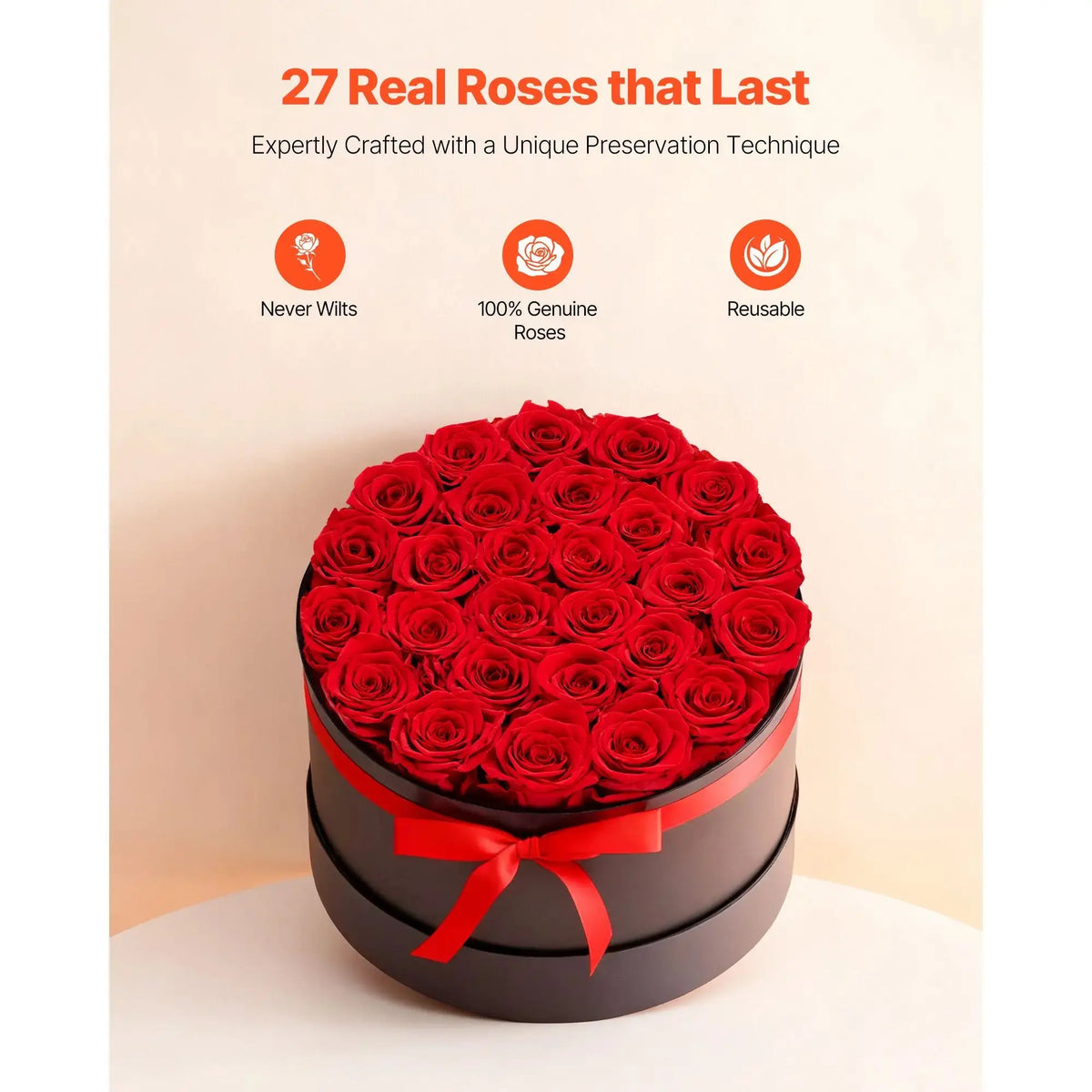 27 Red Preserved Roses in Elegant Gift Box – Romantic Gift for Her Davilaboutique